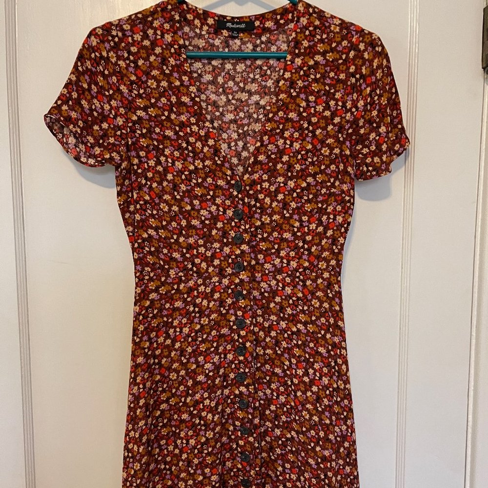 Madewell Short Sleeve Floral A-line Mini Dress